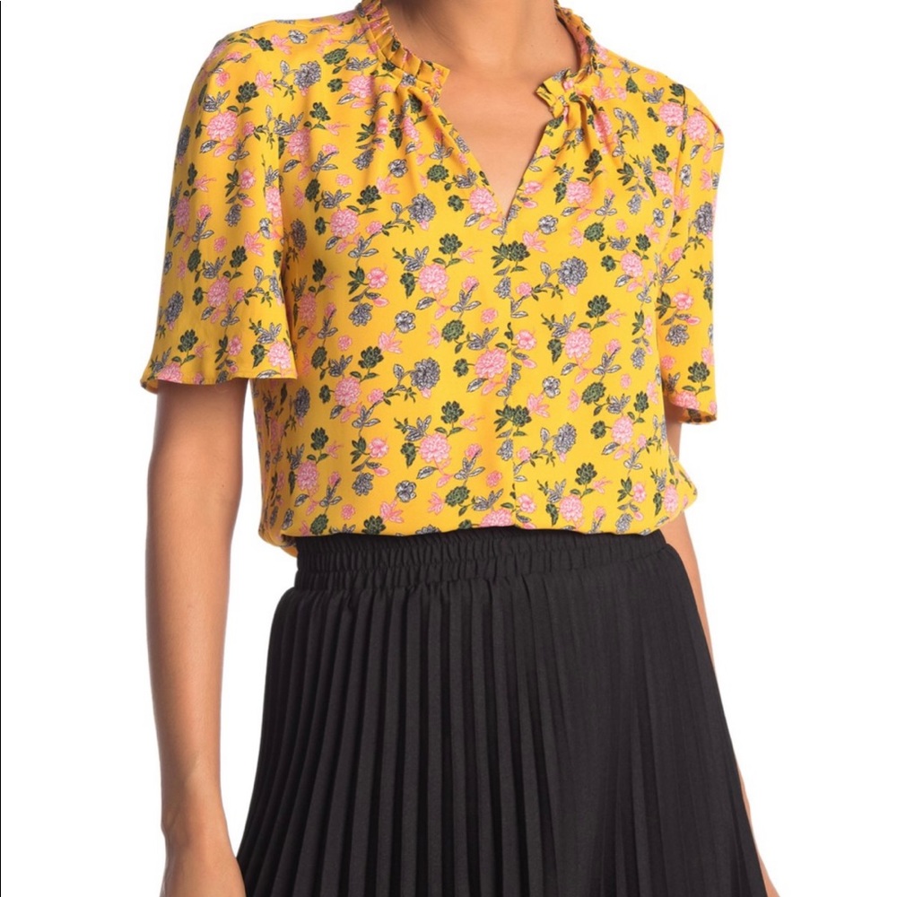 Short Sleeve Ruffle Trim Pleat Top